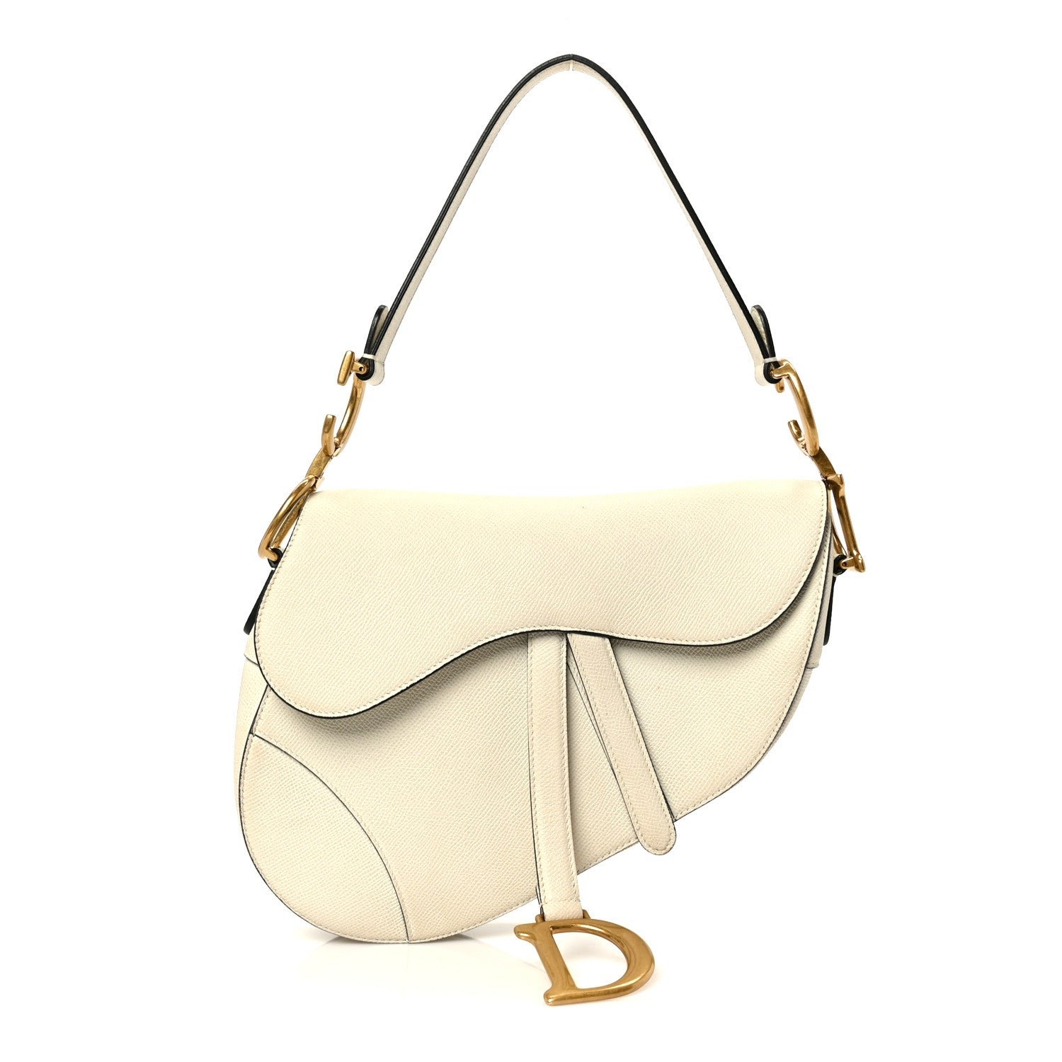 Christian Dior Grained Calfskin Saddle Bag White