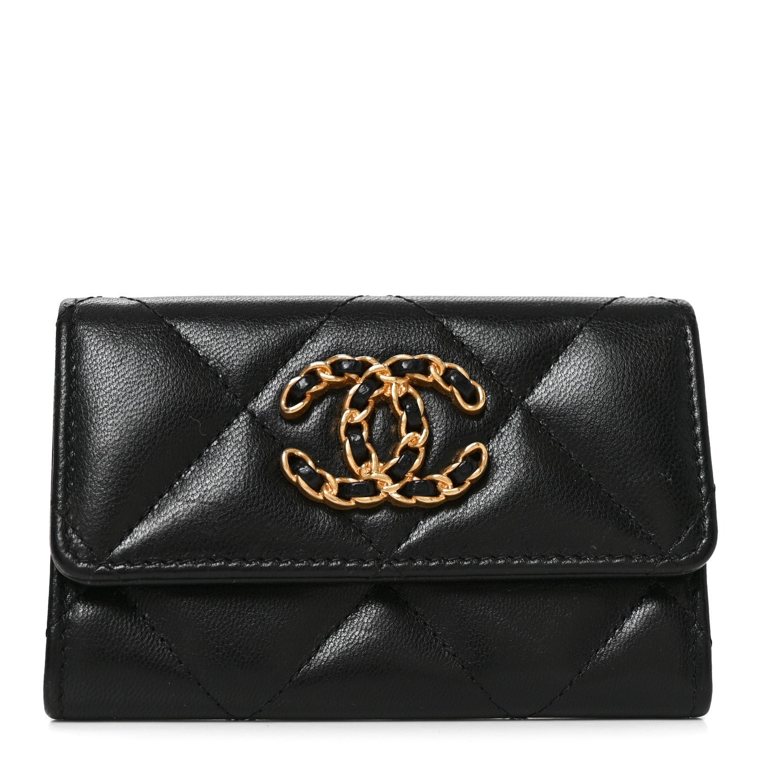 Chanel Lambskin Quilted Chanel 19 Flap Card Holder Black