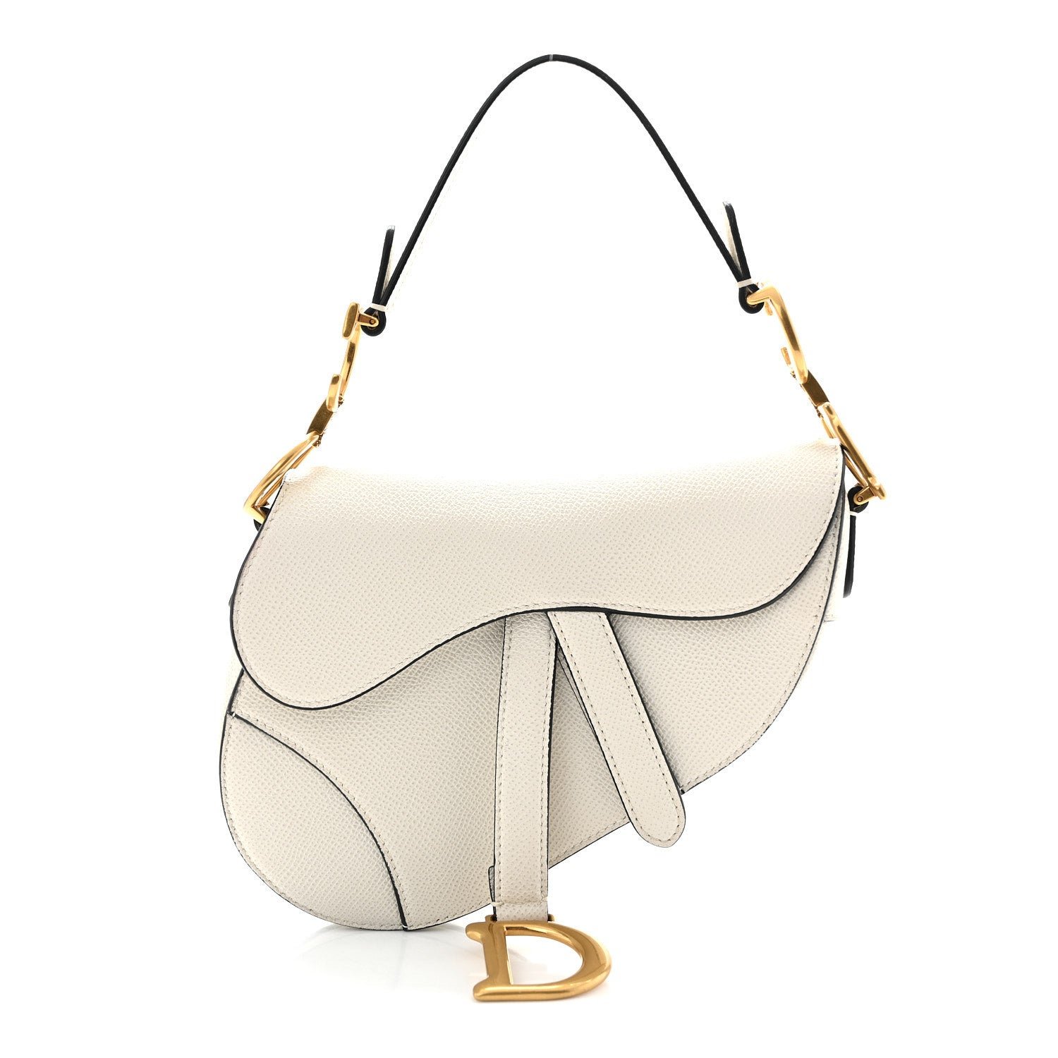Christian Dior Grained Calfskin Mini Saddle Bag White