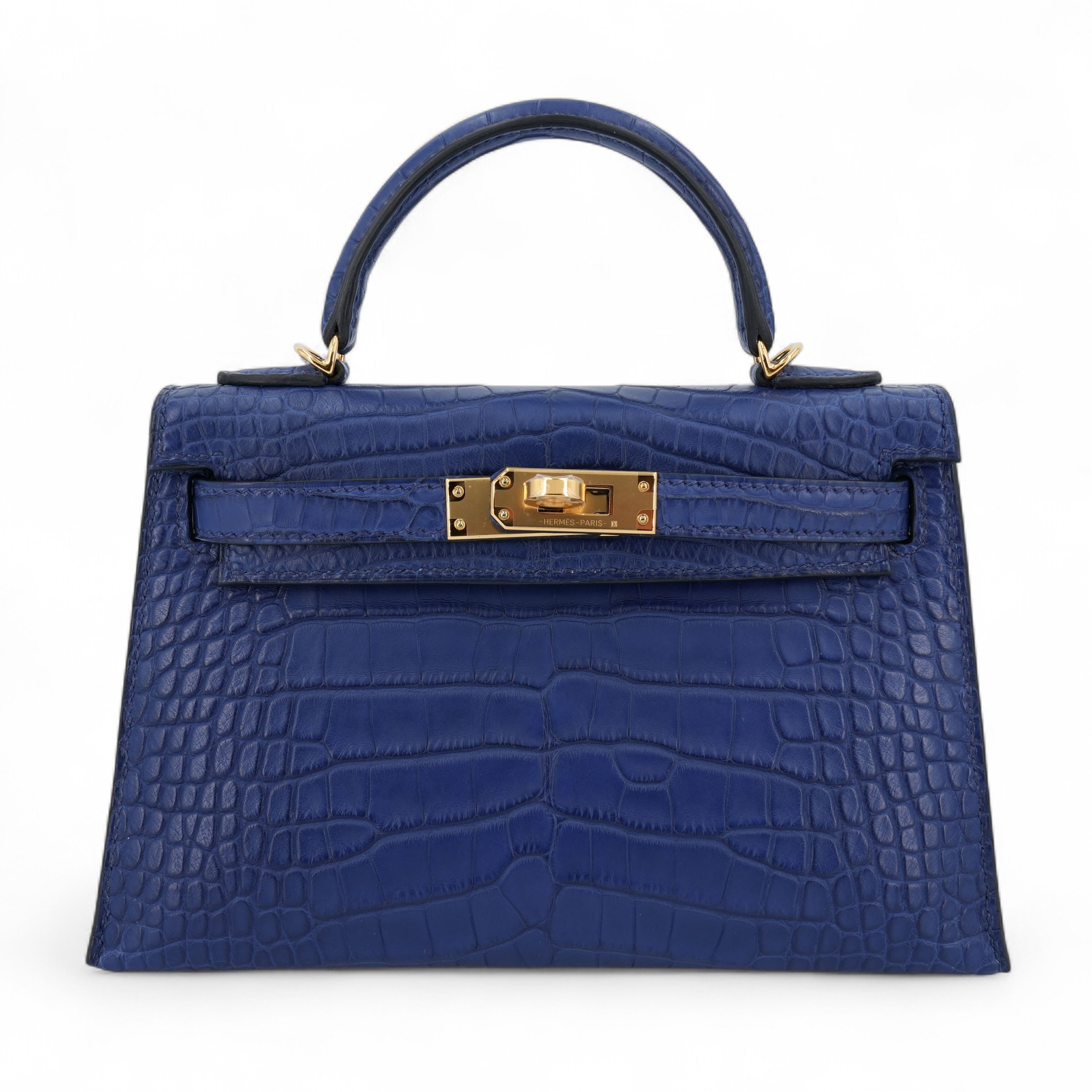 Brand New ( Rank N ) HERMÈS Mini Kelly II Bleu Saphir (73) Matte Alligator Gold hardware W (2024)