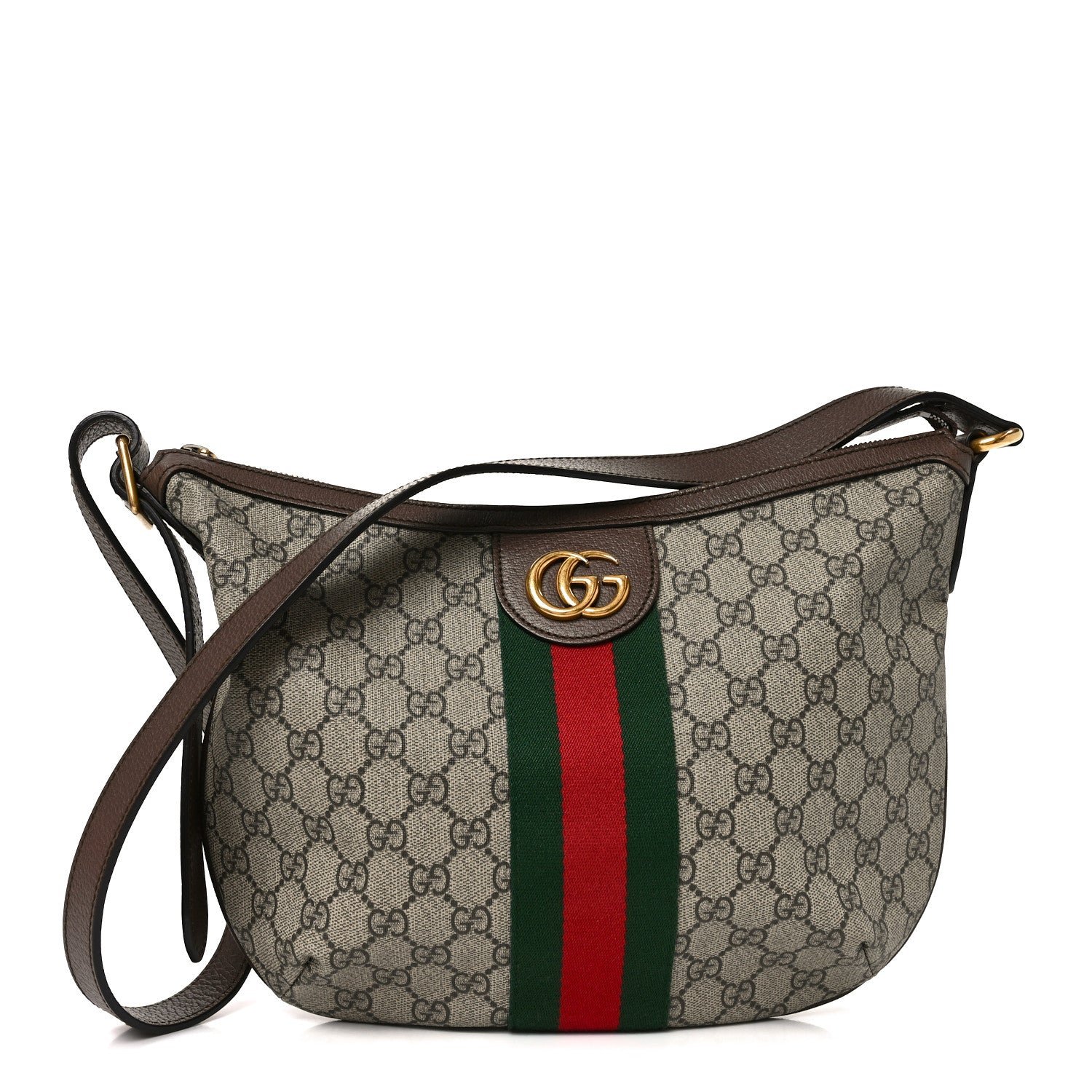 Gucci GG Supreme Monogram Web Small Ophidia Half Moon Hobo Brown