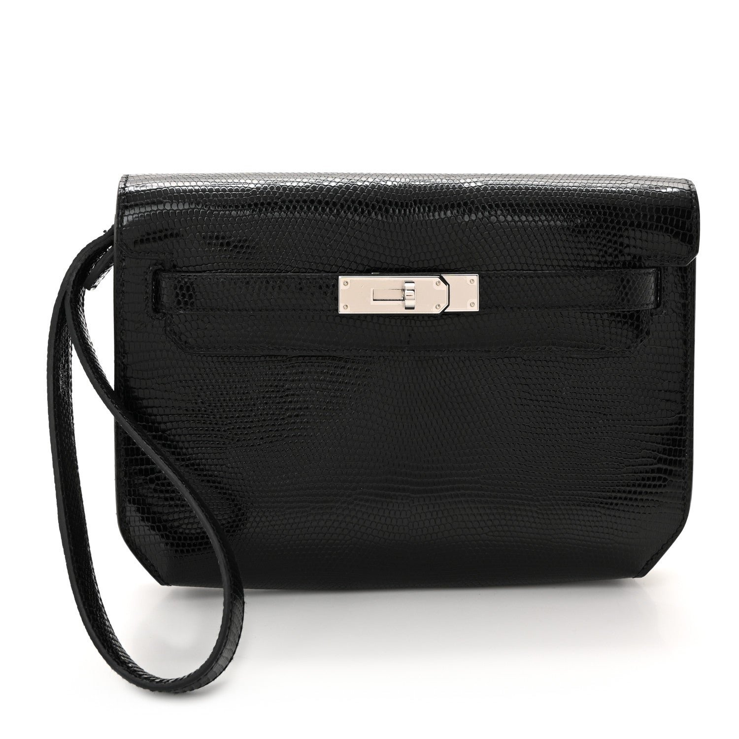 Hermes Hermes Lizard Kelly Depeches 25 Pouch Black