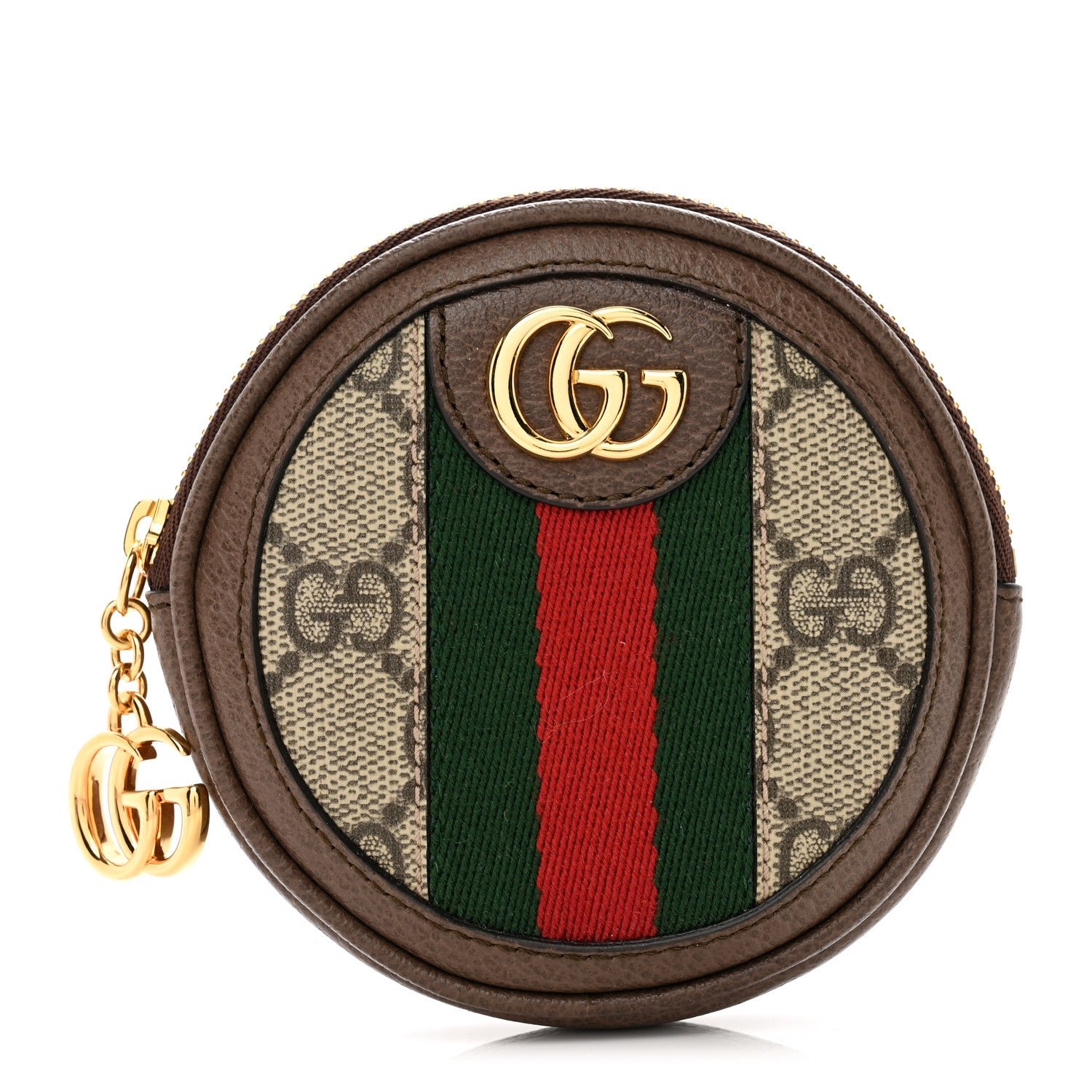 Gucci GG Supreme Monogram Web Ophidia Round Coin Purse Beige New Acero