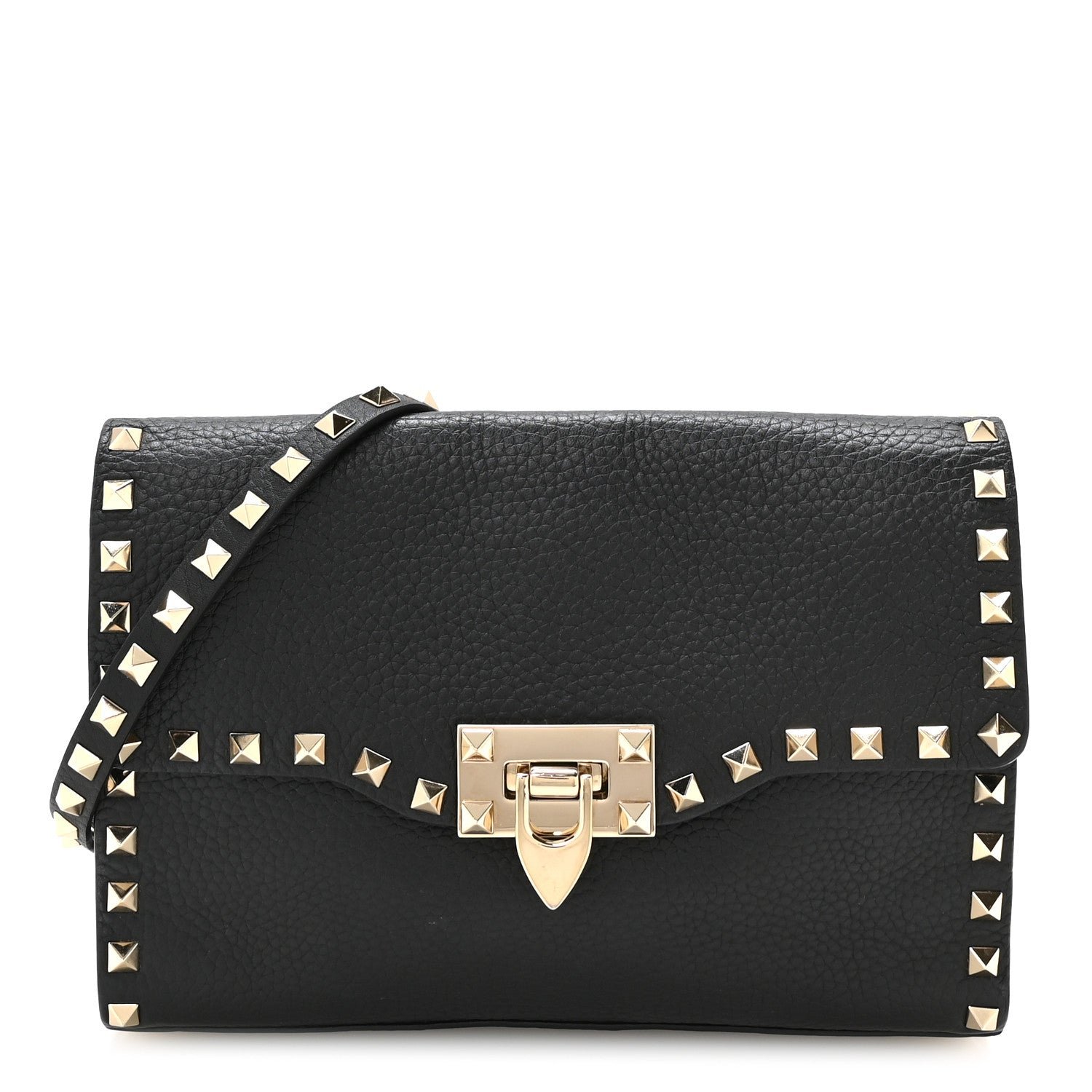Valentino Garavani Pebbled Calfskin Medium Rockstud Flip Lock Crossbody Bag Black