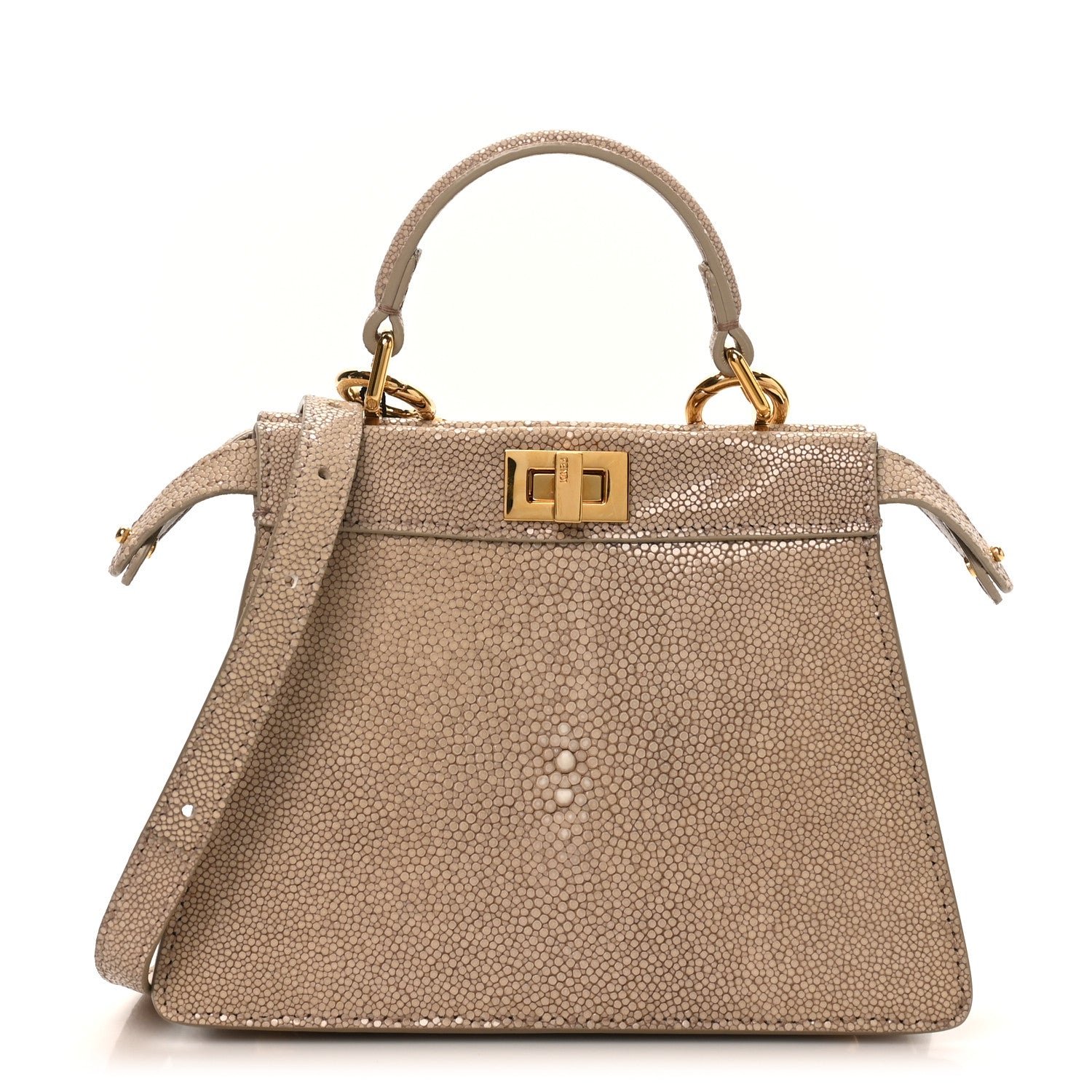 Fendi Stingray Shiny Nappa Petite Peekaboo I SEE U Satchel Tortora