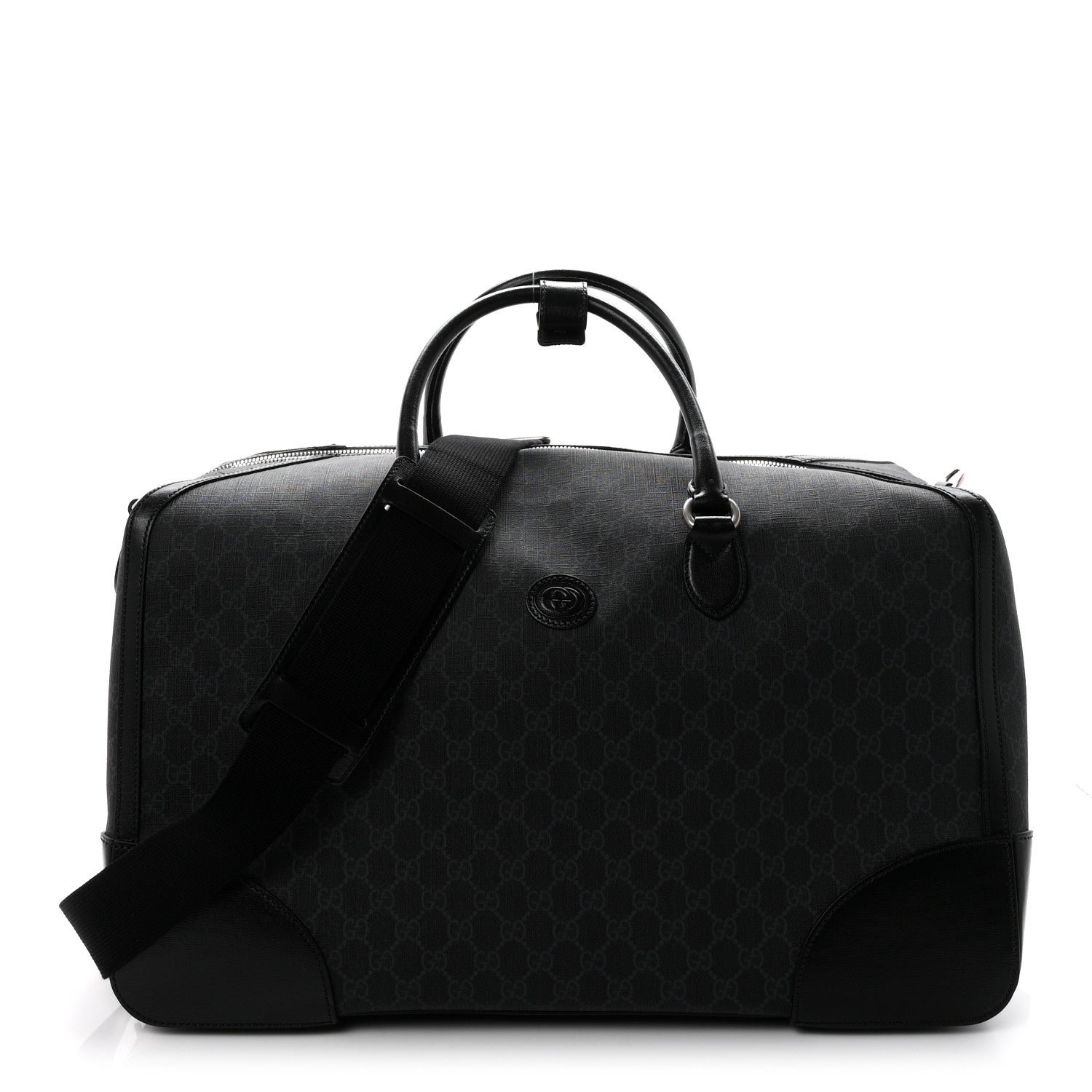 Gucci GG Supreme Monogram Azalea Calfskin Retro Interlocking G Large Duffle Bag Black Grey