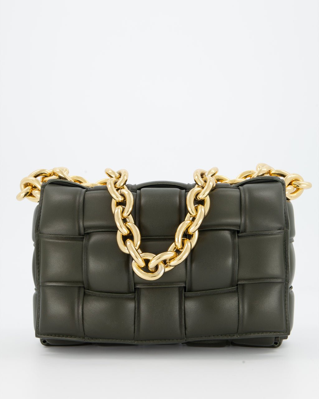 Bottega Veneta Bottega Veneta Padded Chain Cassette Bag in Forest Green Nappa Leather with Gold Hardware