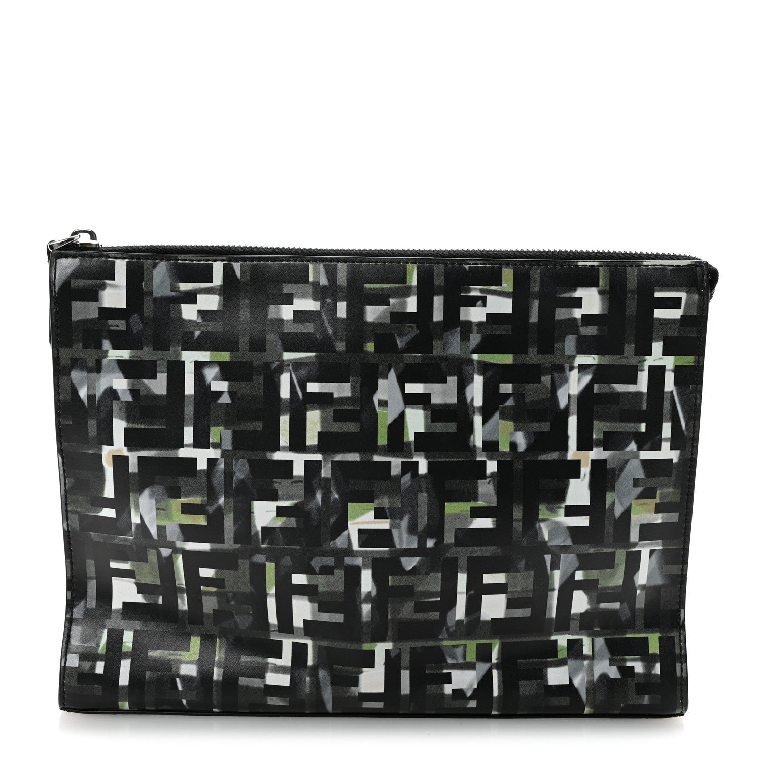 Fendi Vitello CamouFF Zip Pouch Black Multicolor