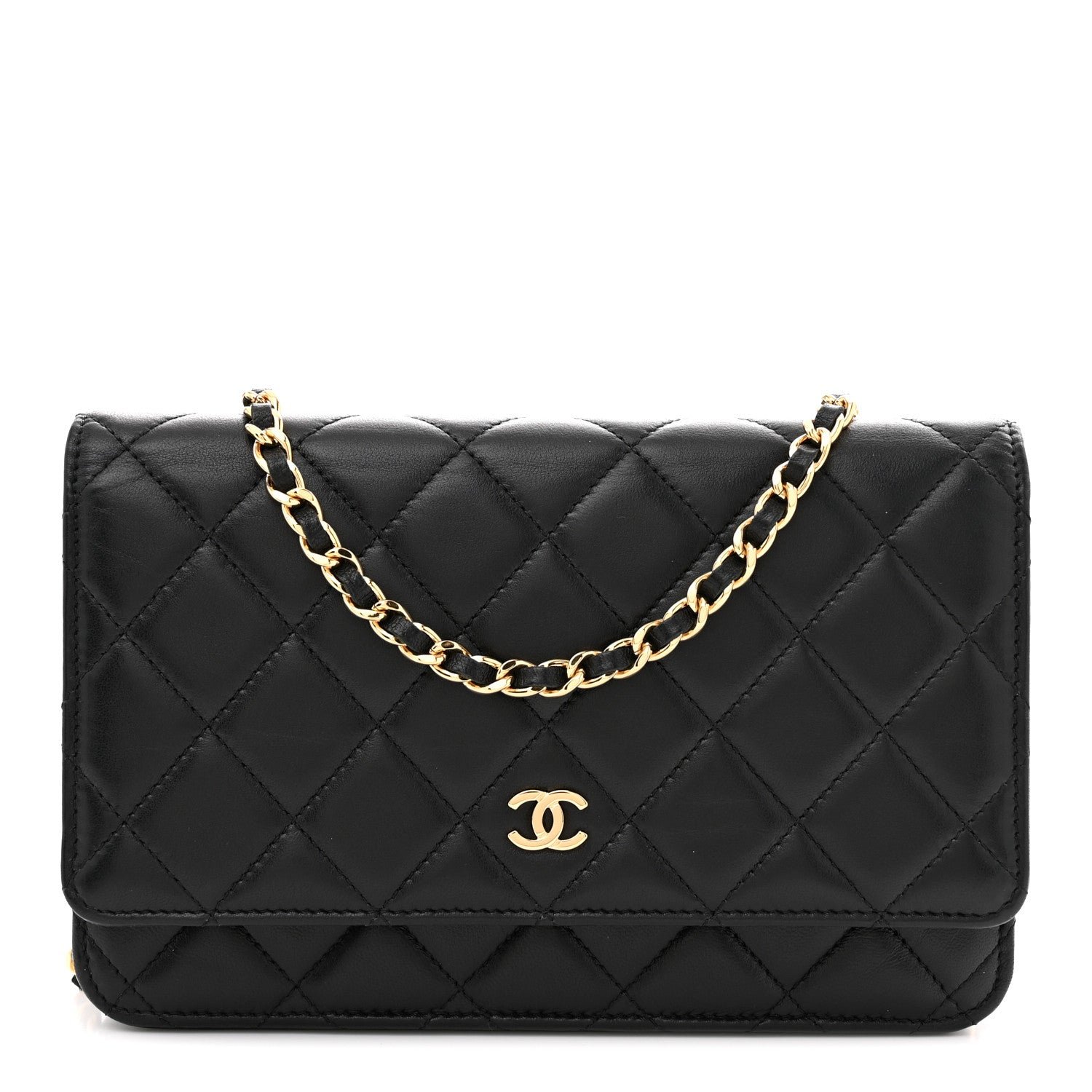 Chanel Lambskin Quilted Wallet On Chain WOC Black