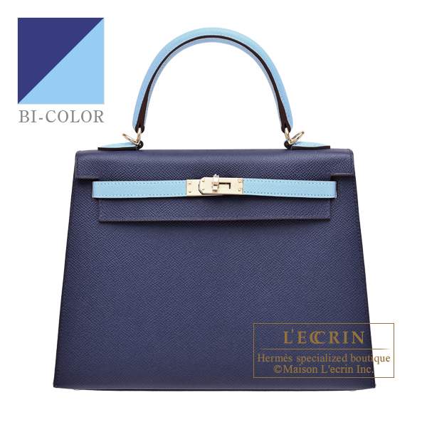 Hermes Personal Kelly bag 25 Sellier Blue saphir/Celeste Epsom leather Champagne gold hardware