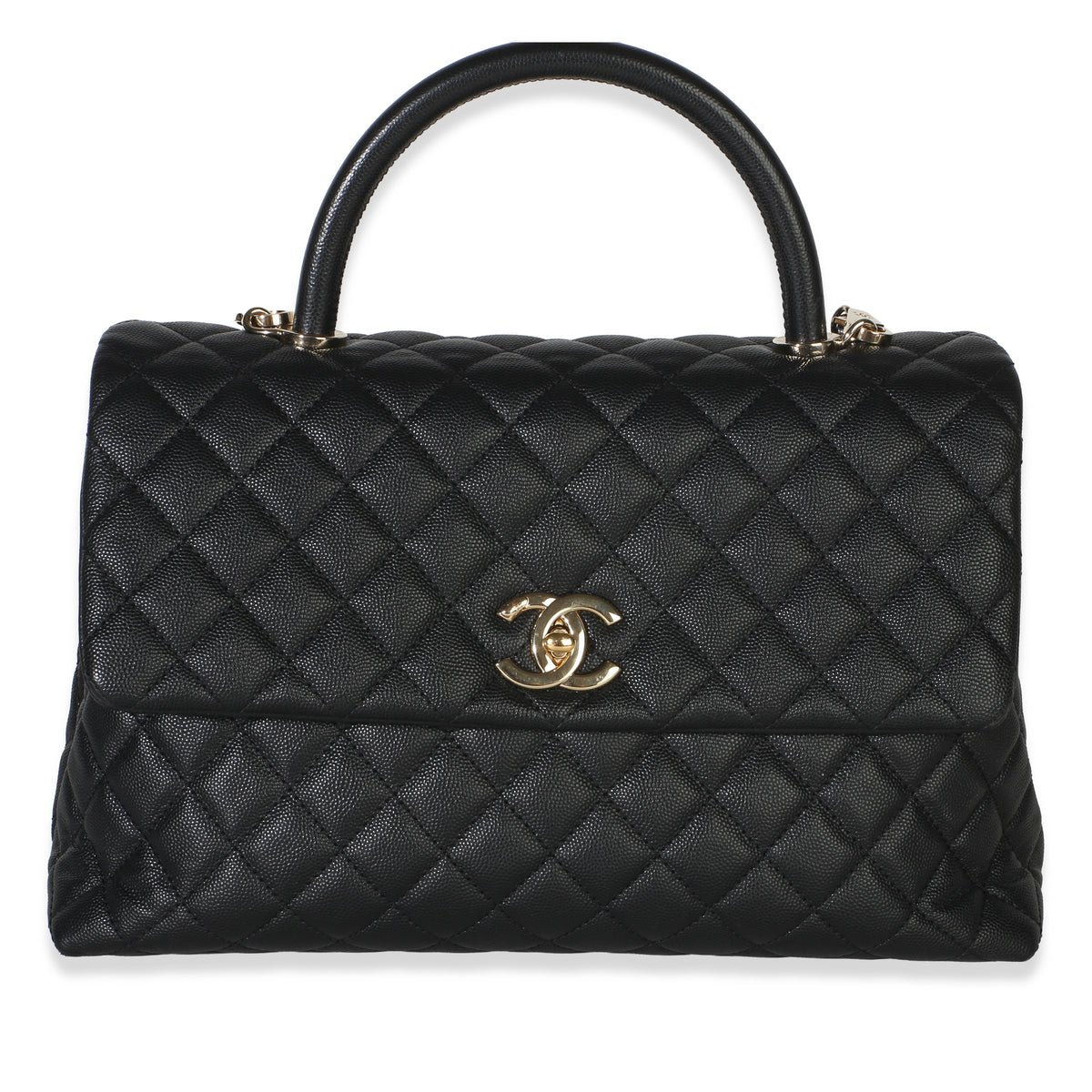 Black Quilted Caviar Medium Coco Top Handle Bag
