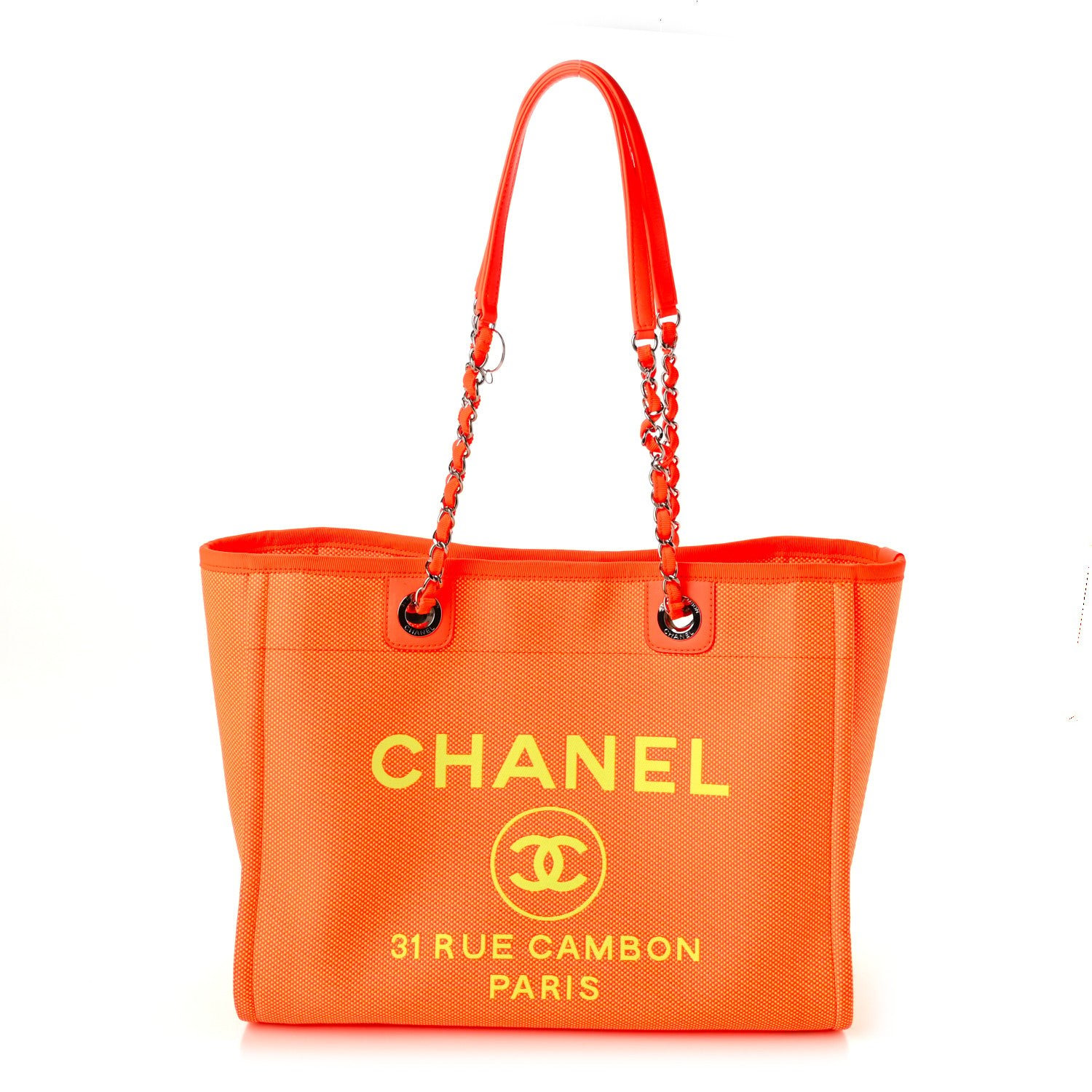Chanel Mixed Fibers Calfskin Small Deauville Tote Orange Yellow