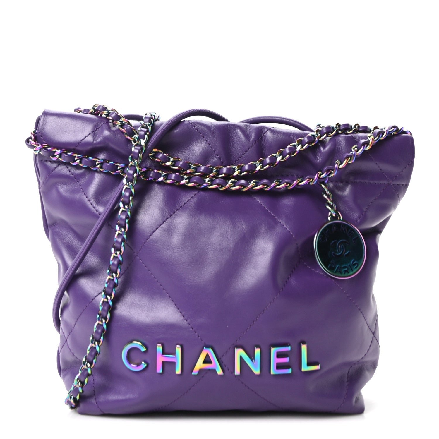 Chanel Shiny Calfskin Quilted Rainbow Mini Chanel 22 Purple