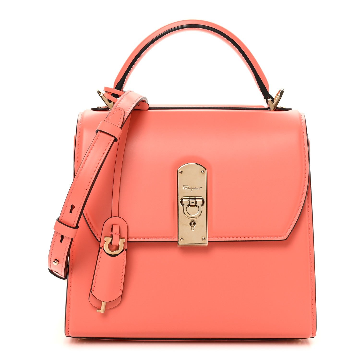 Salvatore Ferragamo Smooth Calfskin Small Boxyz Orange