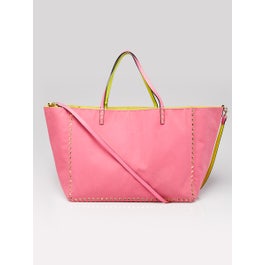 Valentino Valentino Pink/Yellow Canvas Reversible Large Tote Bag