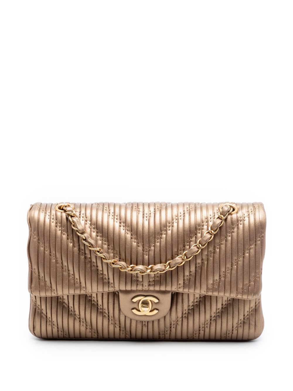 2018 Medium Classic Chevron Calfskin Pleated Double Flap shoulder bag