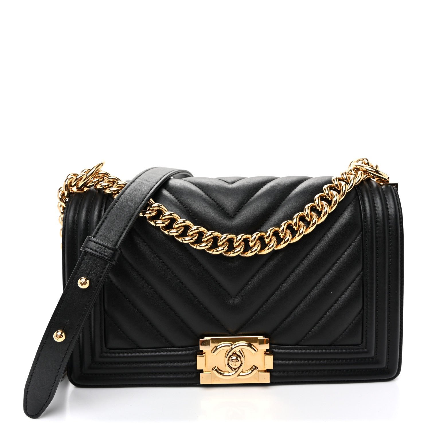 Chanel Lambskin Chevron Quilted Medium Boy Flap Black