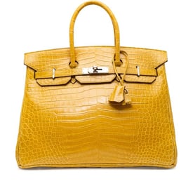 Hermes Jaune Ambre Shiny Porosus Crocodile Birkin 35 Palladium Hardware, 2010