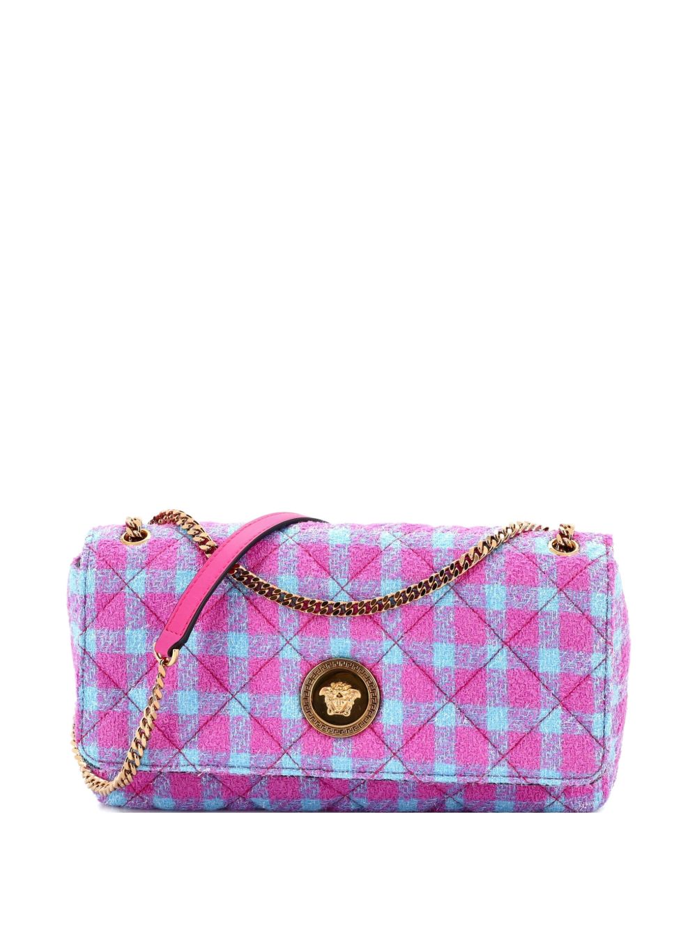 Medusa Icon Chain Flap Bag Quilted Tweed East West shoulder bag