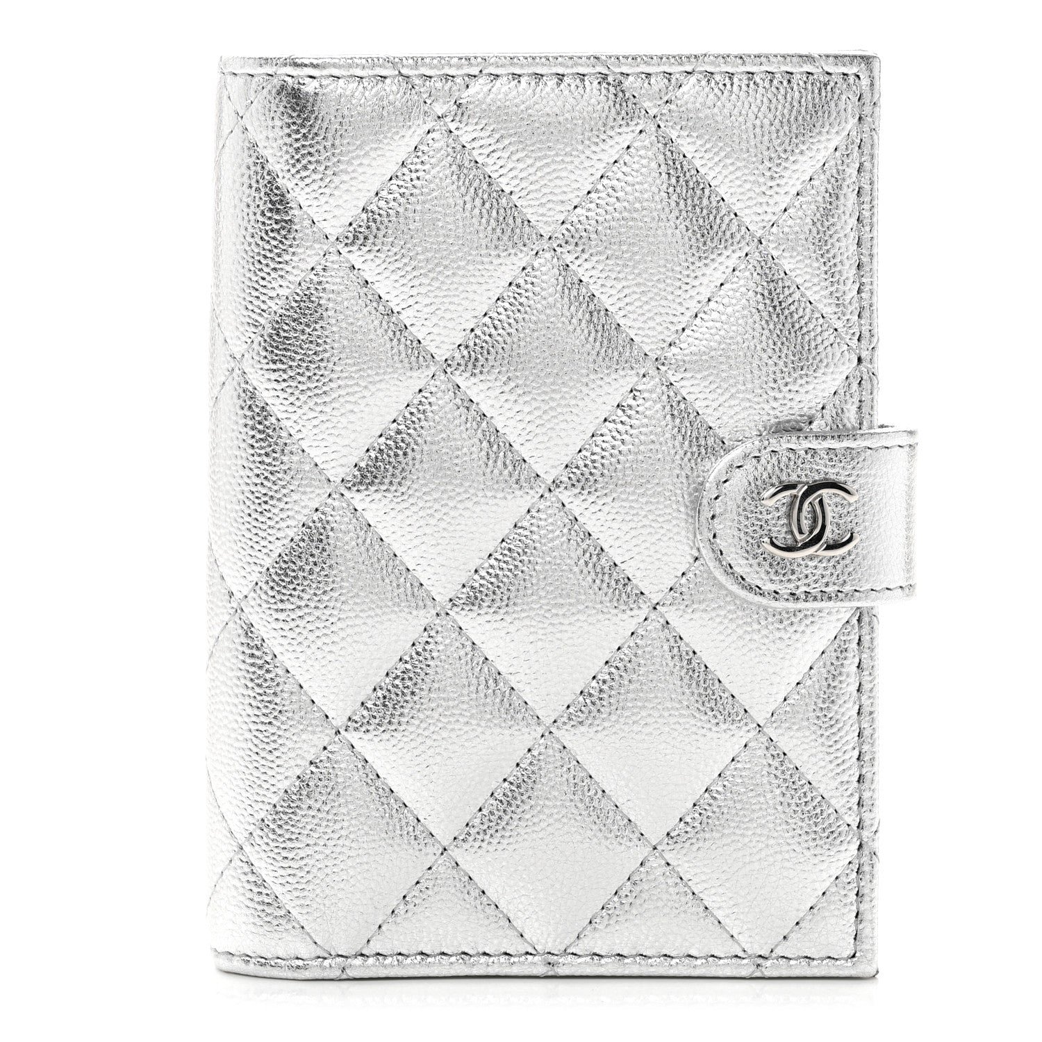 Chanel Metallic Caviar Quilted Passport Holder Silver