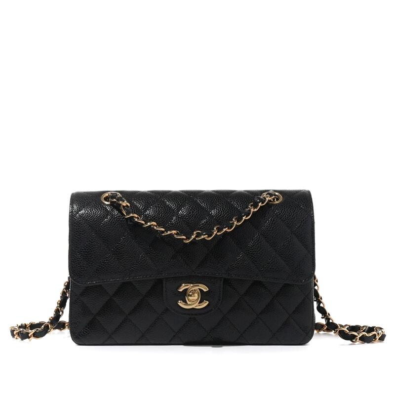 Black Quilted Caviar Small Timeless Double Flap Gold Hardware, 2021