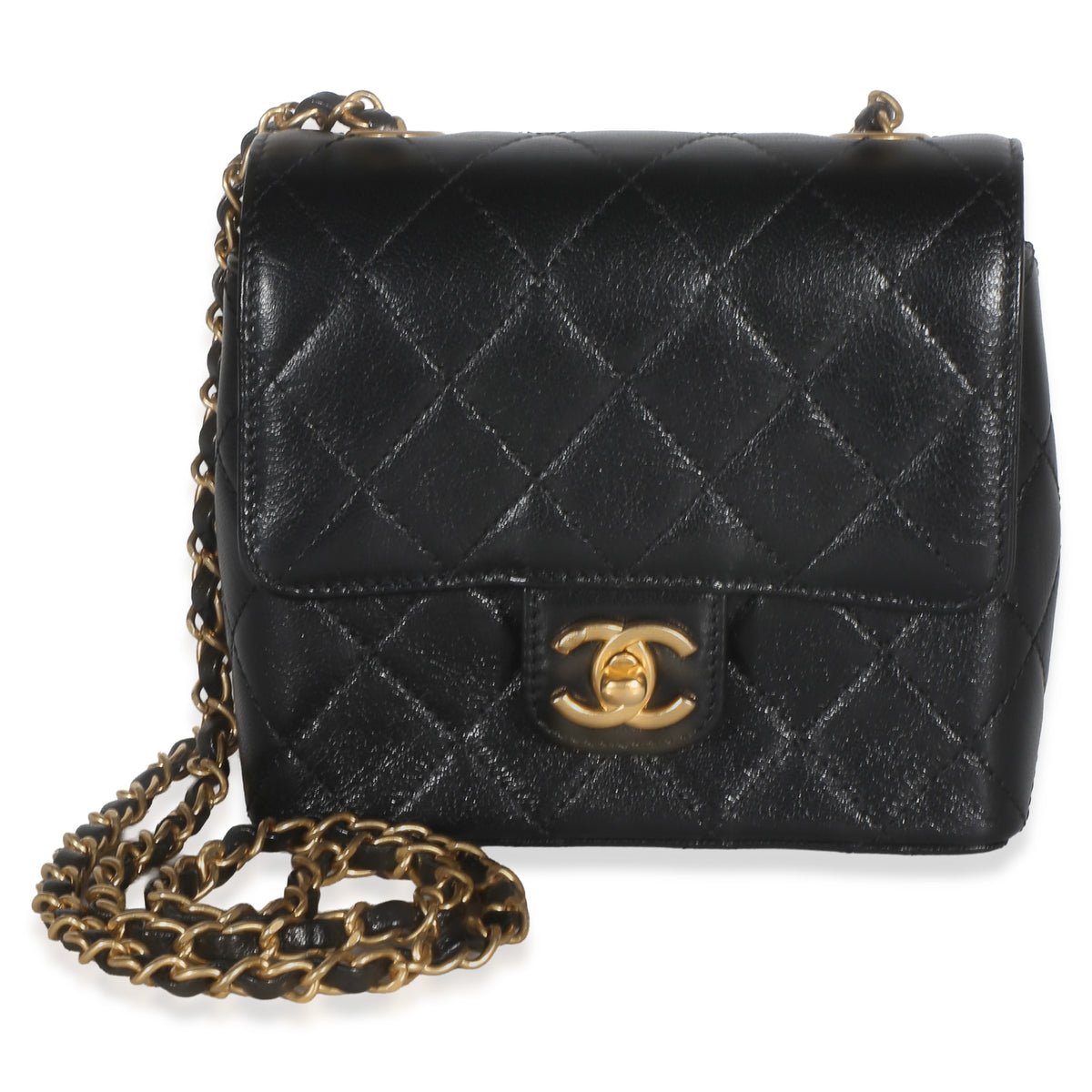 Black Quilted Goatskin Mini Square Flap Bag