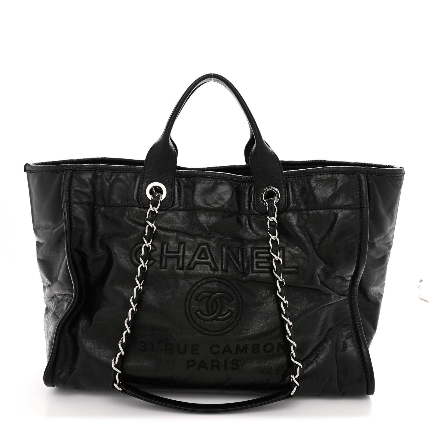 Chanel Glazed Calfskin Medium Deauville Tote Black