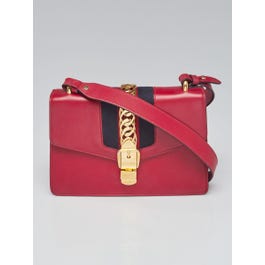 Gucci Gucci Red Smooth Leather Small Sylvie Shoulder Bag