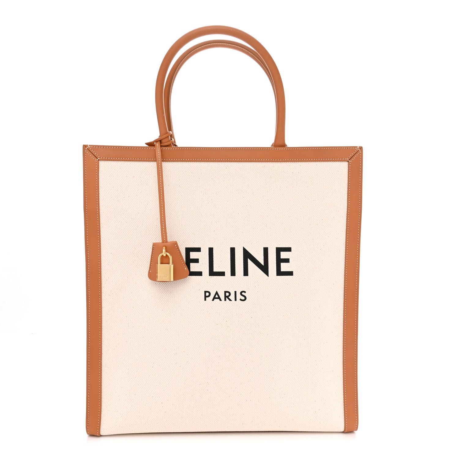 Celine Canvas Calfskin Logo Print Vertical Cabas Natural Tan