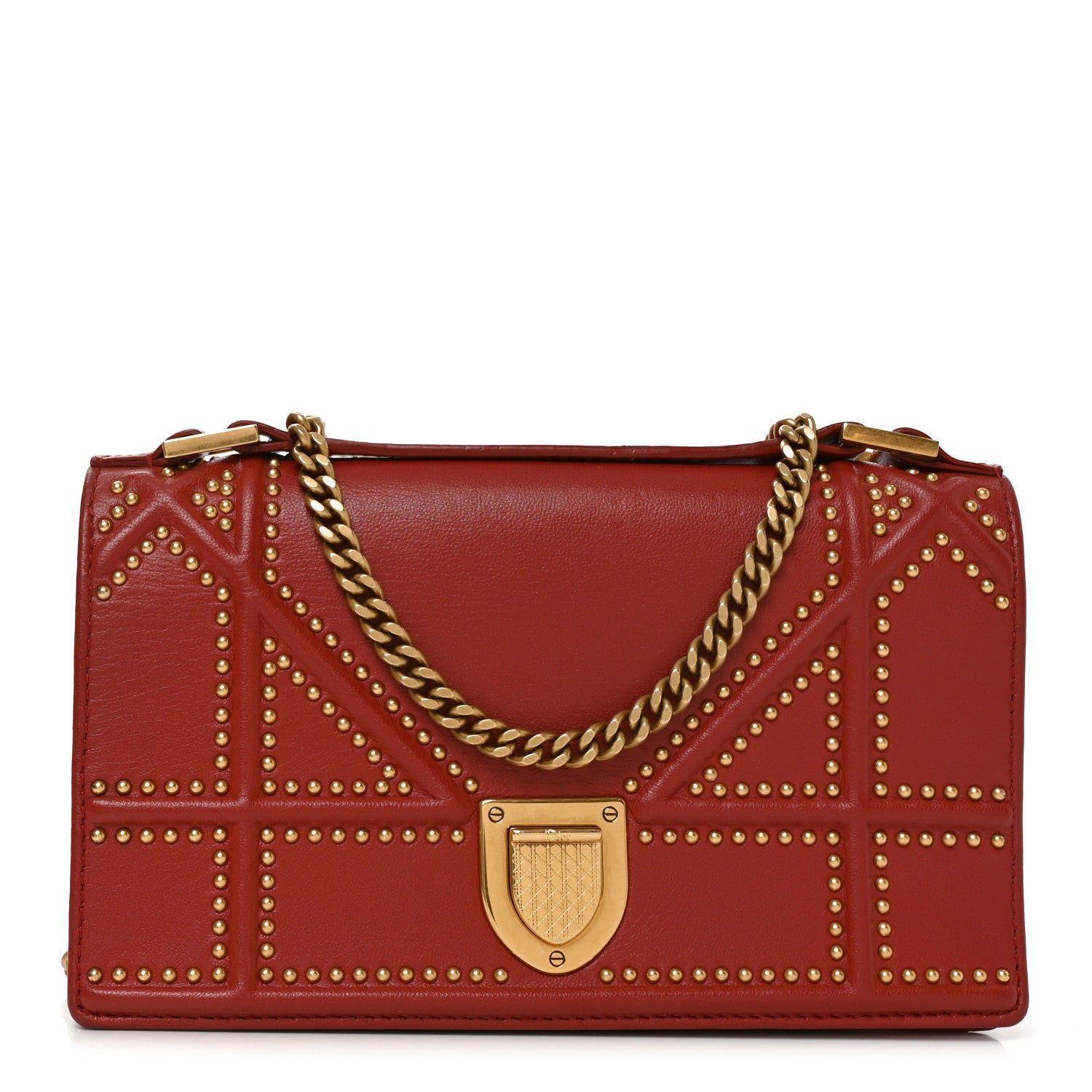 Christian Dior Calfskin Studded Diorama Flap Bag Red