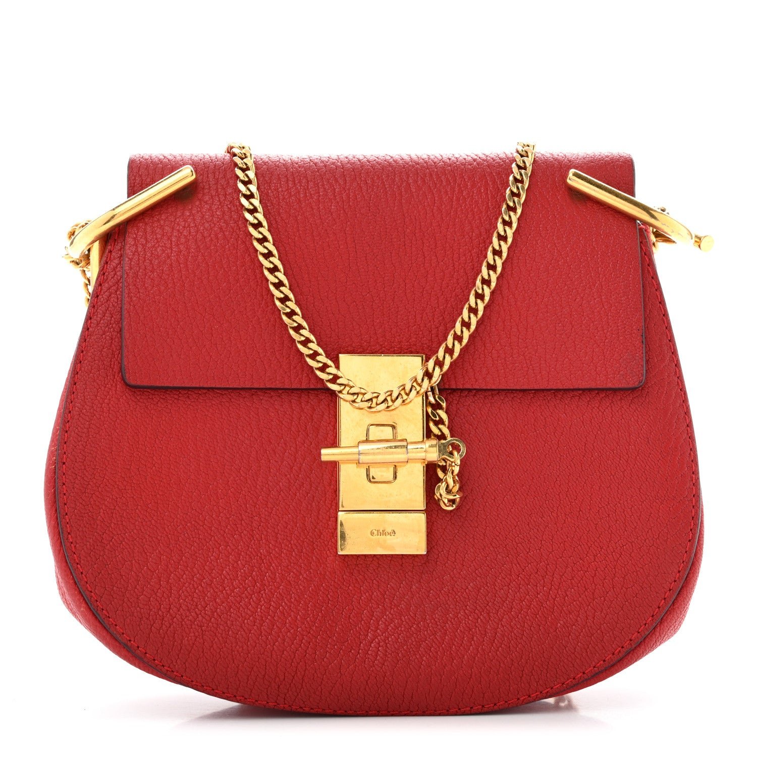 Chloe Chloe Grained Lambskin Mini Drew Shoulder Bag Plaid Red