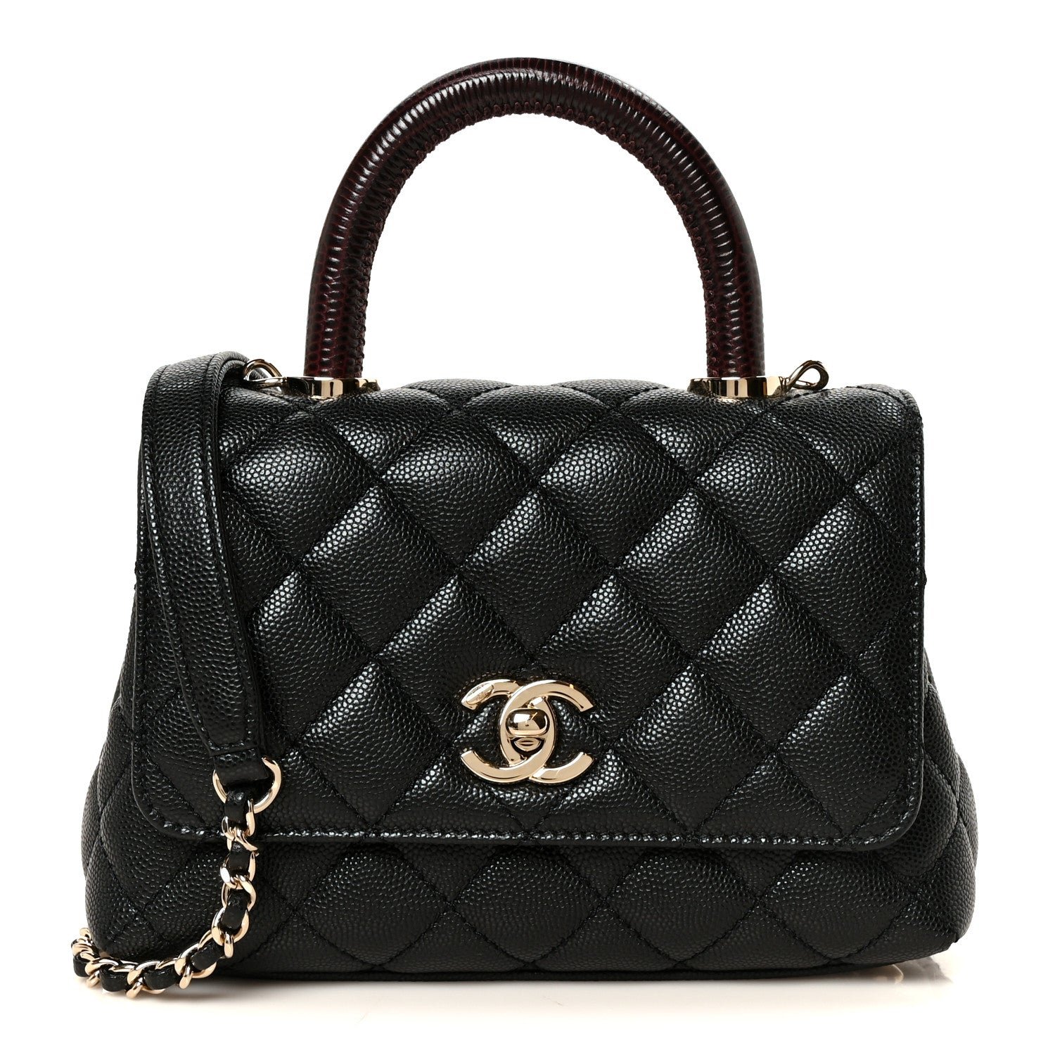 Chanel Caviar Lizard Embossed Quilted Extra Mini Coco Handle Flap Black