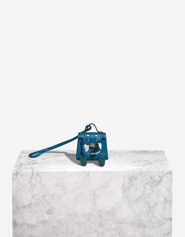 Hermes 
		Kelly Doll Bag Charm Tadelakt Bleu Izmir / Vert Bosphore / Bleu Brume / Jaune Bourgeon