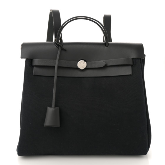 Hermes Toile Vache Calfskin Herbag 30 PM Backpack Black