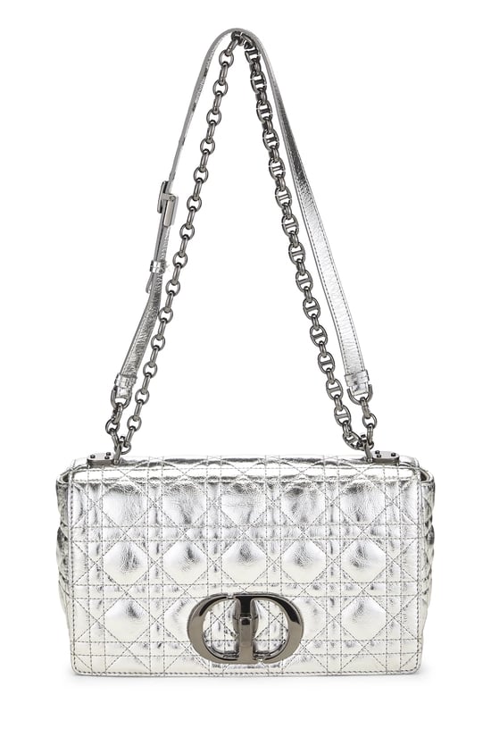 Dior Silver Metallic Cannage Caro Bag Medium