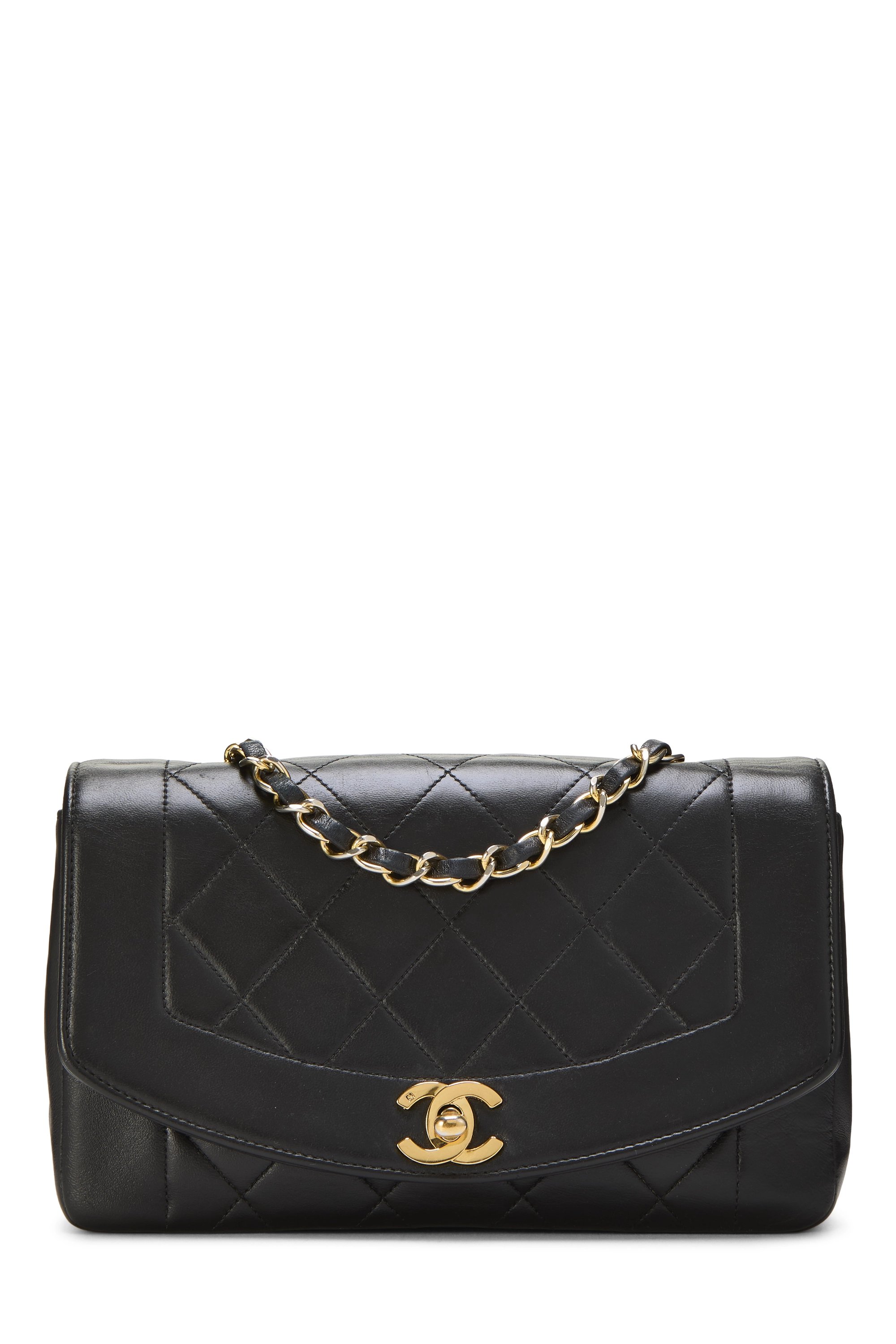 Black Quilted Lambskin Diana Flap Small
