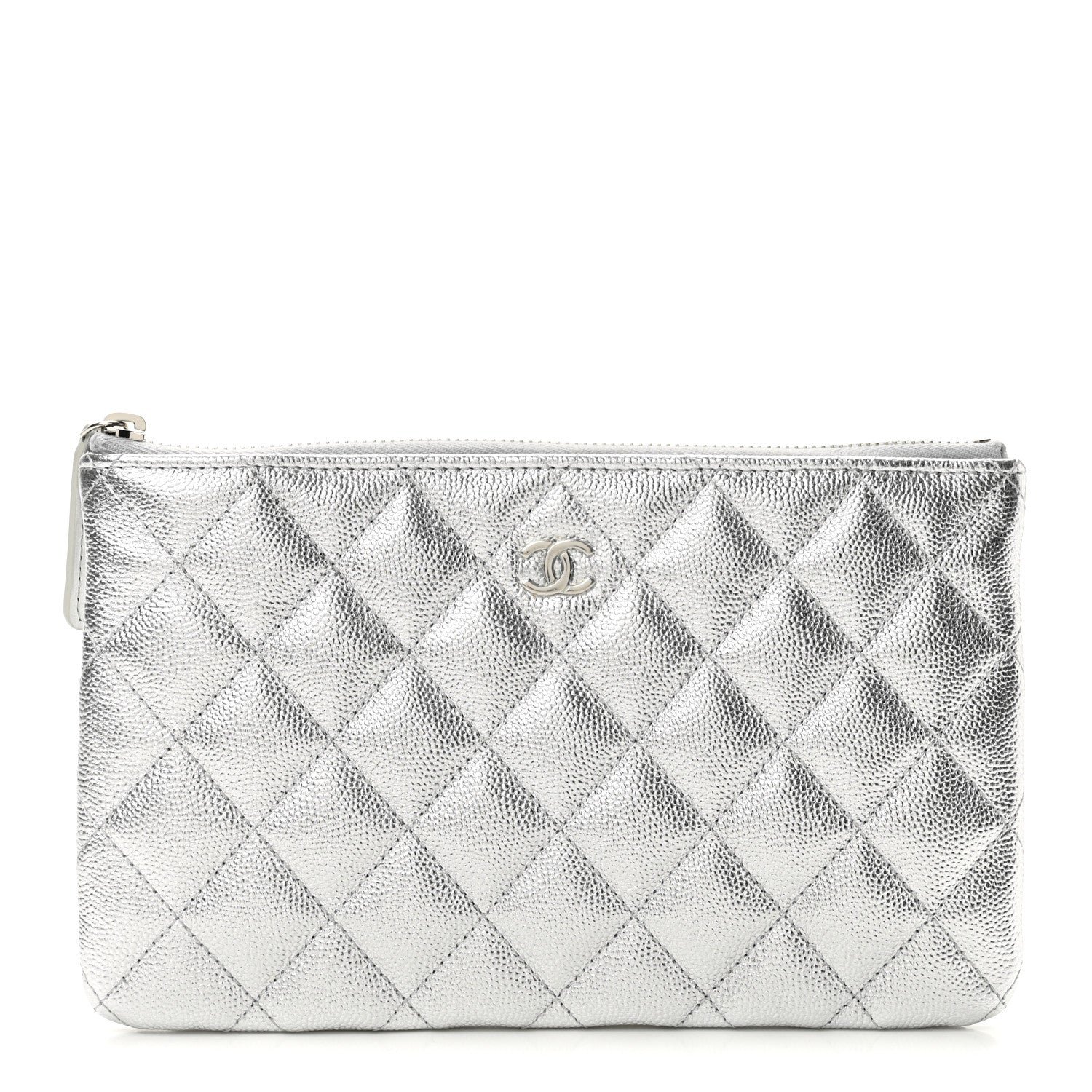 Chanel Metallic Caviar Quilted Small Zipped Pouch Silvery