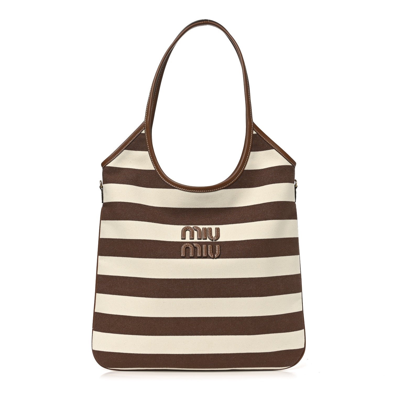 Miu Miu Miu Miu Canvas Calfskin Striped Ivy  Cacao Naturale