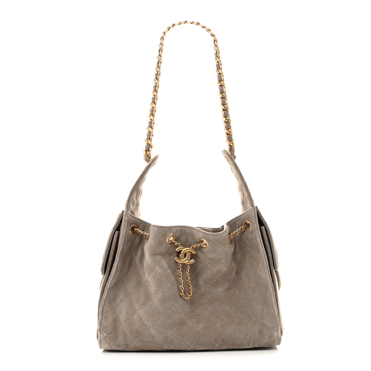 Chanel Suede Quilted Small Chanel 25 Handbag Dark Grey