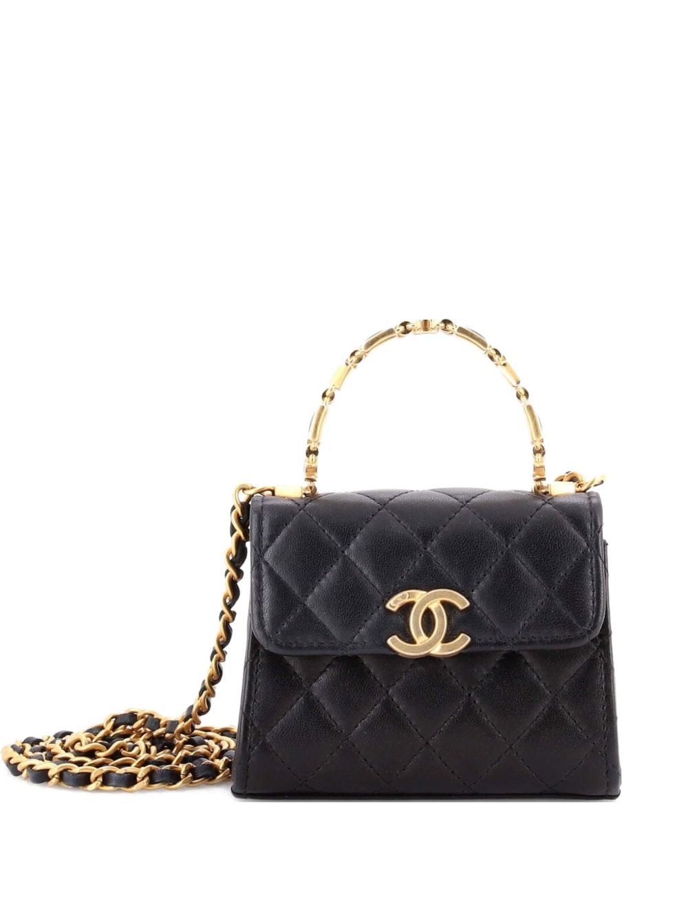 Coco Enamel Top Handle Flap Bag Quilted Lambskin Small satchel