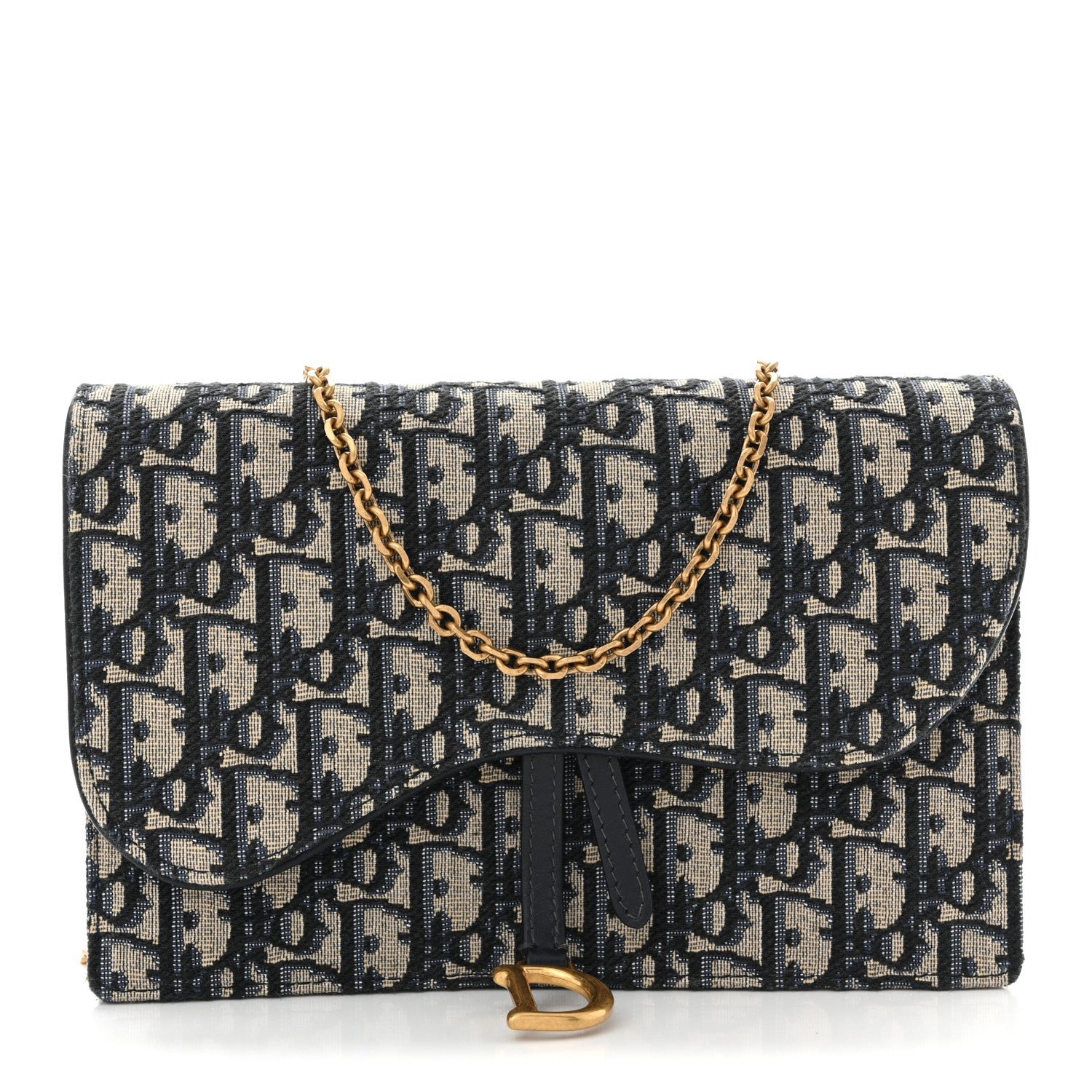 Christian Dior Oblique Saddle Chain Pouch Blue