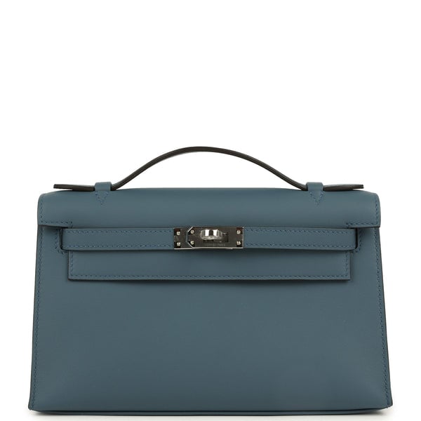 Hermes Hermes Kelly Pochette Bleu Tempette Swift Palladium Hardware