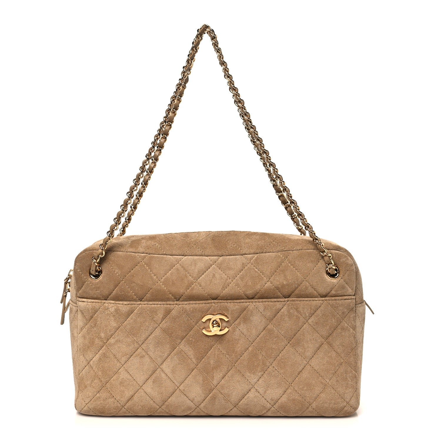 Chanel Suede Calfskin Quilted Camerissimo Camera Case Dark Beige