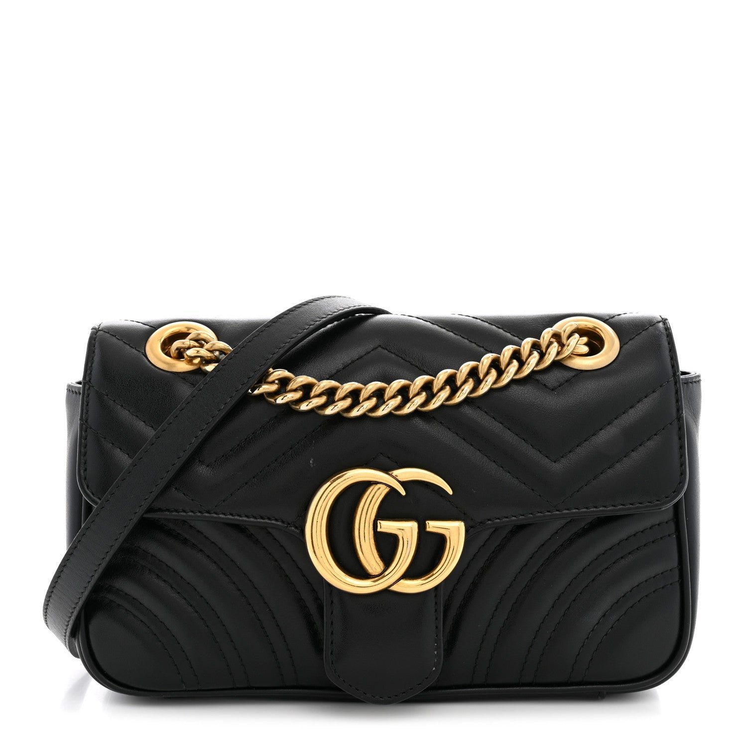 Gucci Calfskin Matelasse Mini GG Marmont Shoulder Bag Black