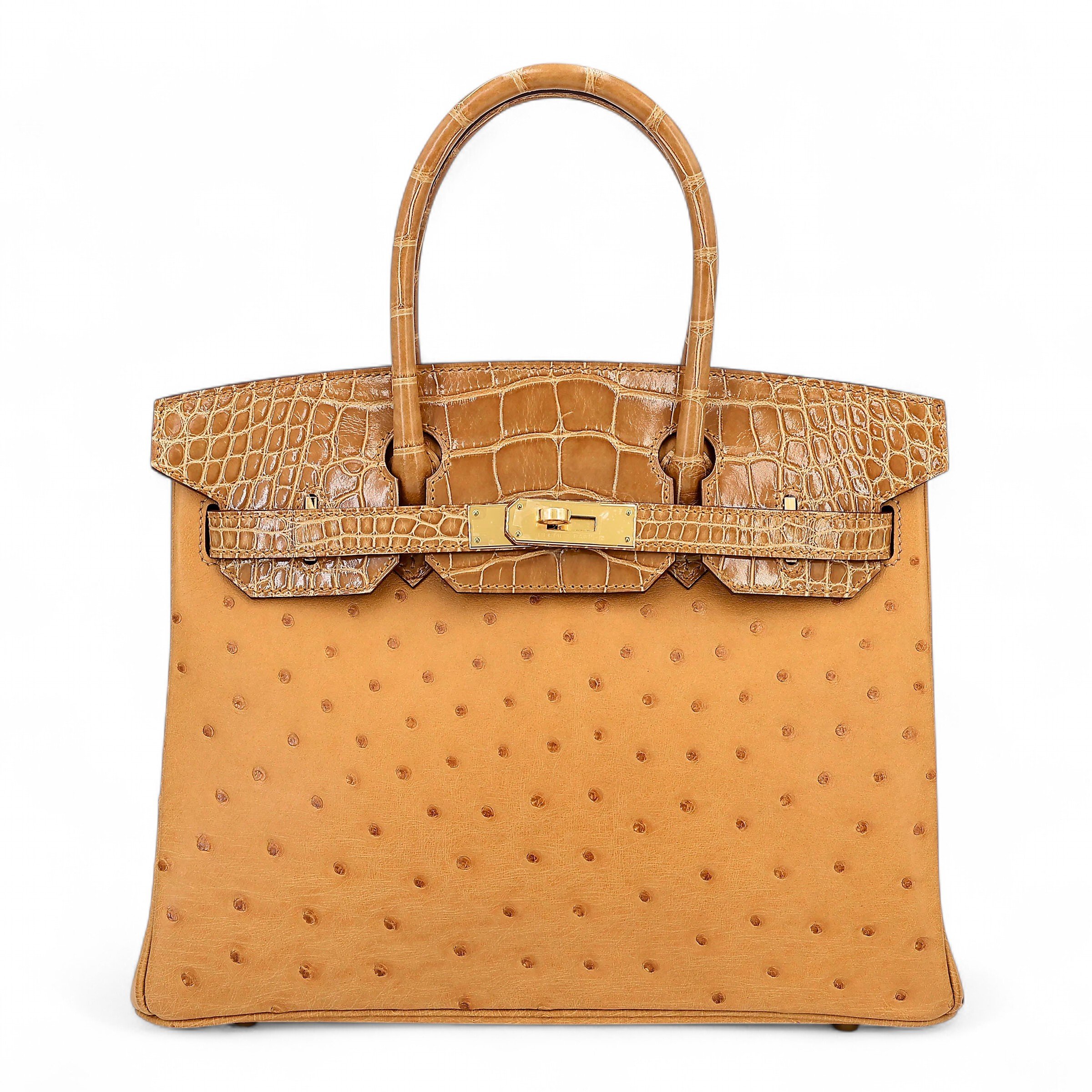 Unused ( Rank NS ) HERMÈS Birkin 30 Tabac Camel (24) Shiny Alligator Ostrich Gold hardware Z (2021)