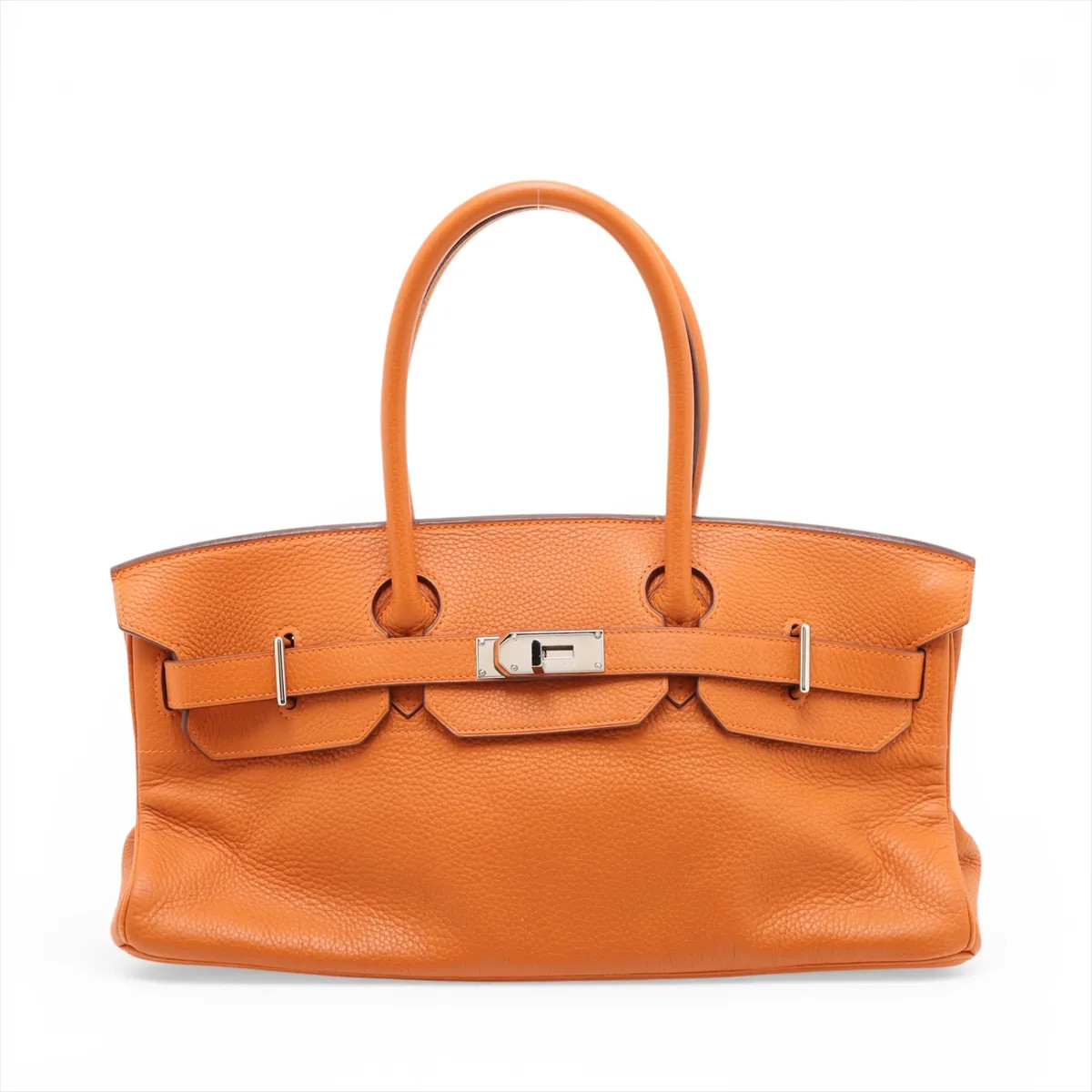 Hermès Shoulder Birkin Taurillon Clemence Orange Silver Metal Fittings
