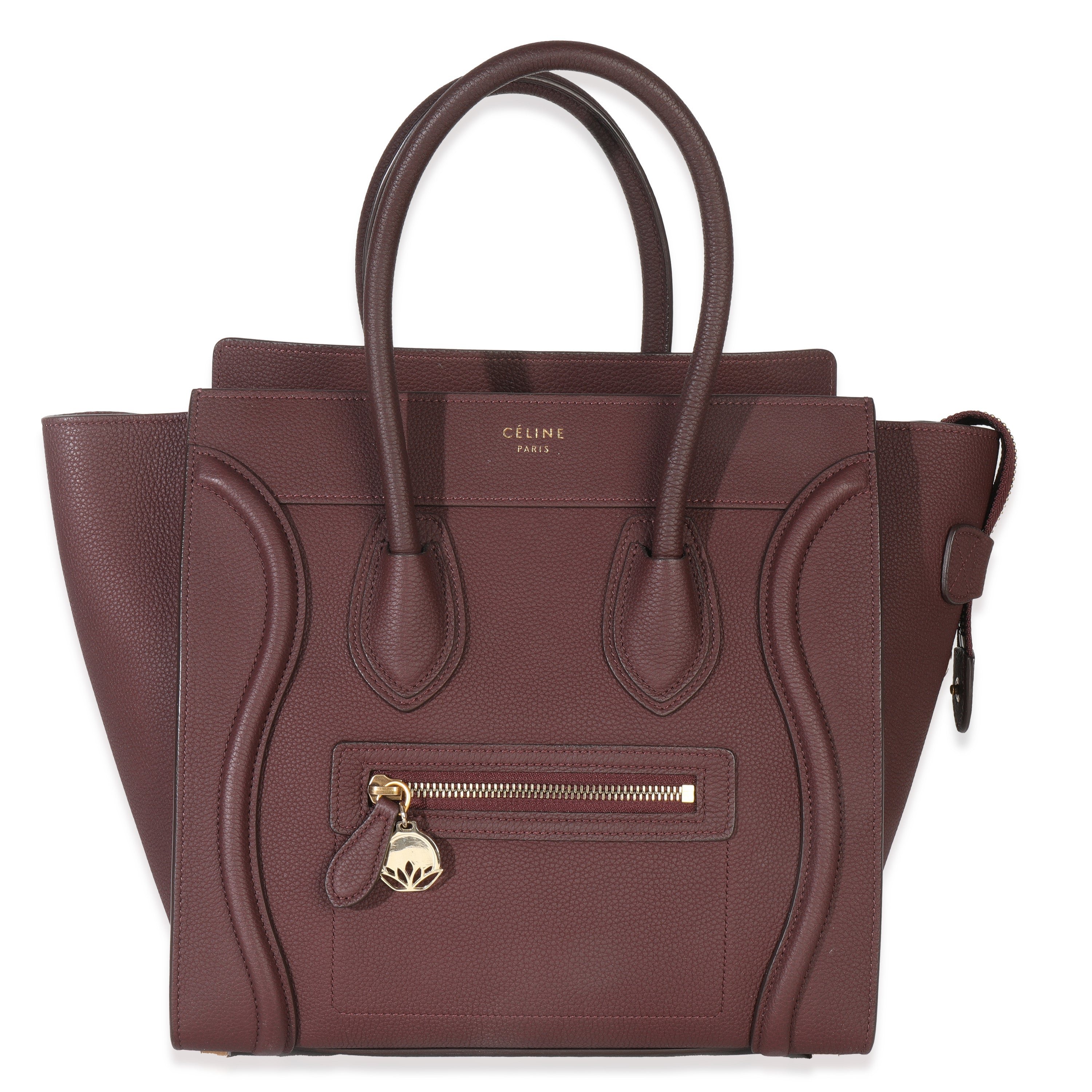 Celine Burgundy Drummed Calfskin Micro Luggage Tote