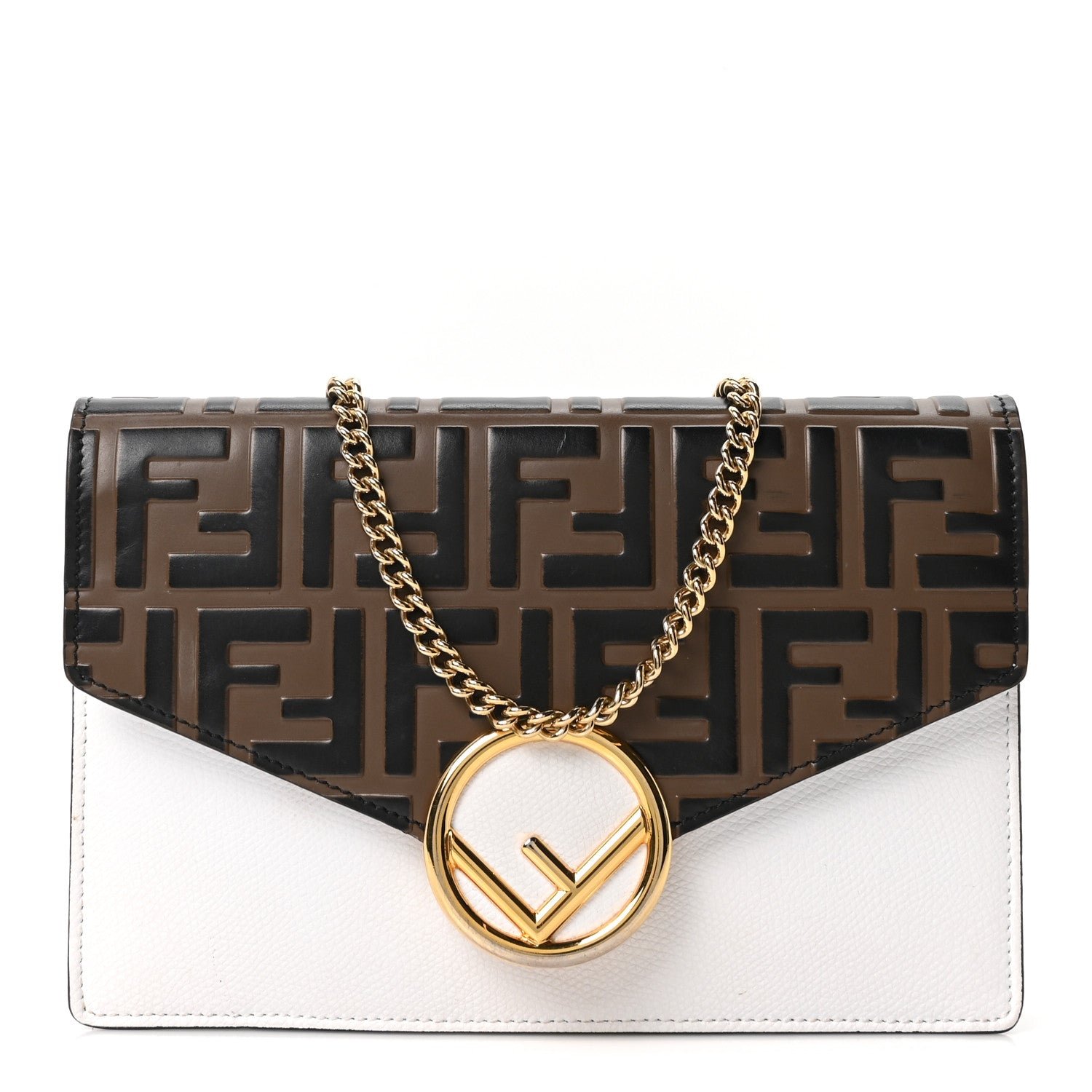 Fendi Vitello Cruise F is Fendi Bi-Color FF 1974 Embossed Medium Envelope Wallet On Chain Maya Black White