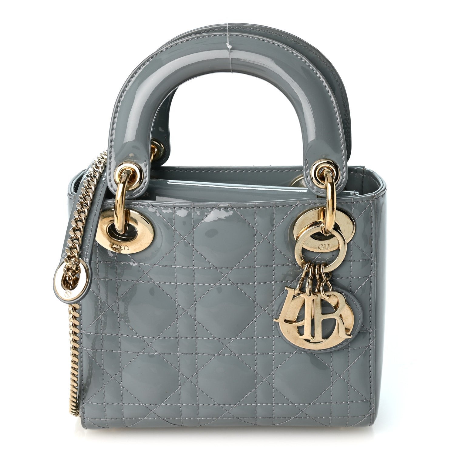 Christian Dior Patent Cannage Mini Lady Dior Grey Stone