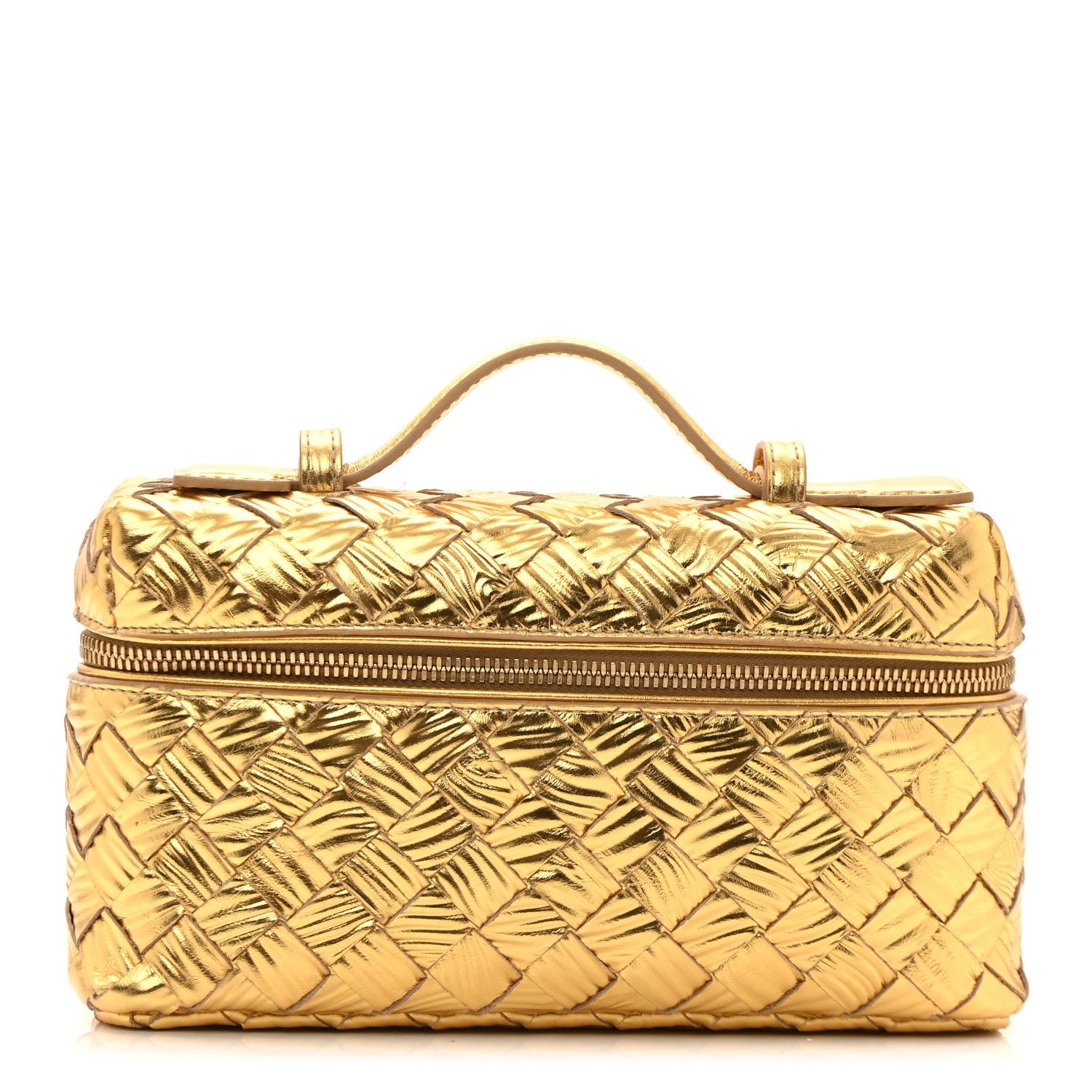 Bottega Veneta Metallic Intreccio Millefili Bang Bang Vanity Case Gold